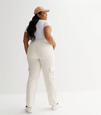 White Cargo Pant Wide Leg Elastic Waist Cotton Twill | Ally Fashion
